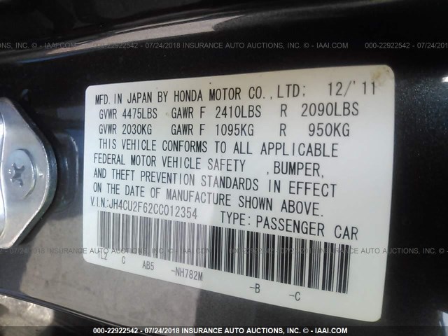 JH4CU2F62CC012354 - 2012 ACURA TSX TECH GRAY photo 9