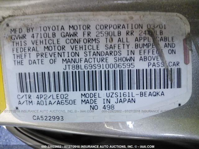 JT8BL69S910006595 - 2001 LEXUS GS 430 GOLD photo 9