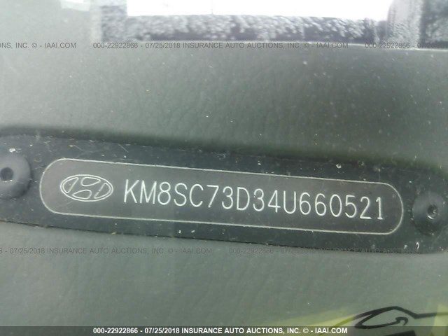 KM8SC73D34U660521 - 2004 HYUNDAI SANTA FE GLS/LX BLUE photo 9