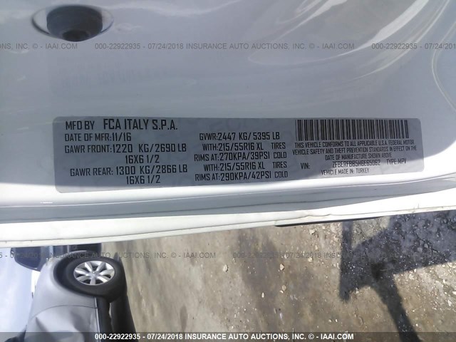 ZFBERFBB5H6E65062 - 2017 RAM PROMASTER CITY SLT 白色 照片 9