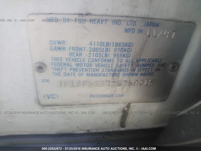 JF1SF6557WH760215 - 1998 SUBARU FORESTER S WHITE photo 9