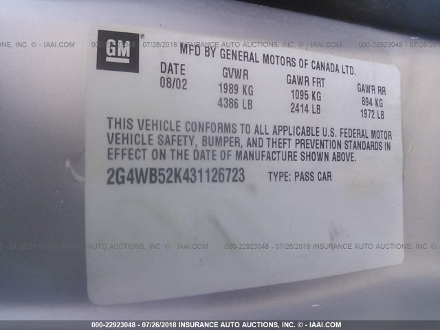 2G4WB52K431126723 - 2003 BUICK REGAL LS 银色 照片 9