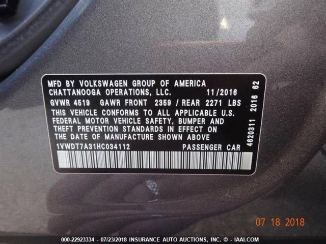 1VWDT7A31HC034112 - 2017 VOLKSWAGEN PASSAT R-LINE Boz foto 6