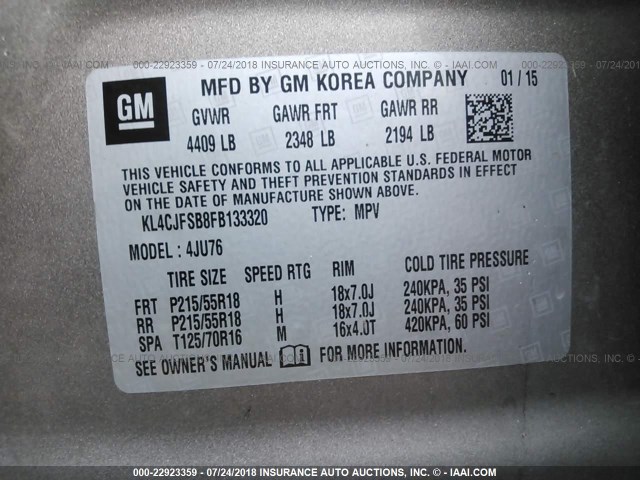 KL4CJFSB8FB133320 - 2015 BUICK ENCORE CONVENIENCE 棕色 照片 9