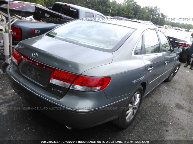 KMHFC46F27A190422 - 2007 HYUNDAI AZERA SE/LIMITED GREEN photo 4