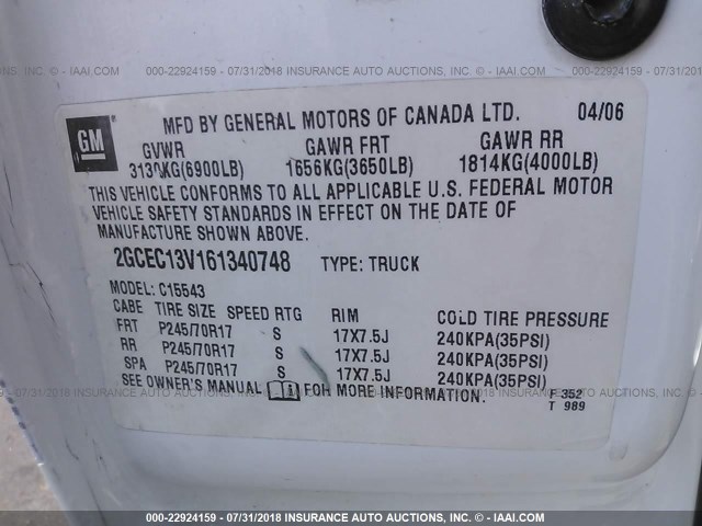 2GCEC13V161340748 - 2006 CHEVROLET SILVERADO C1500 WHITE photo 9