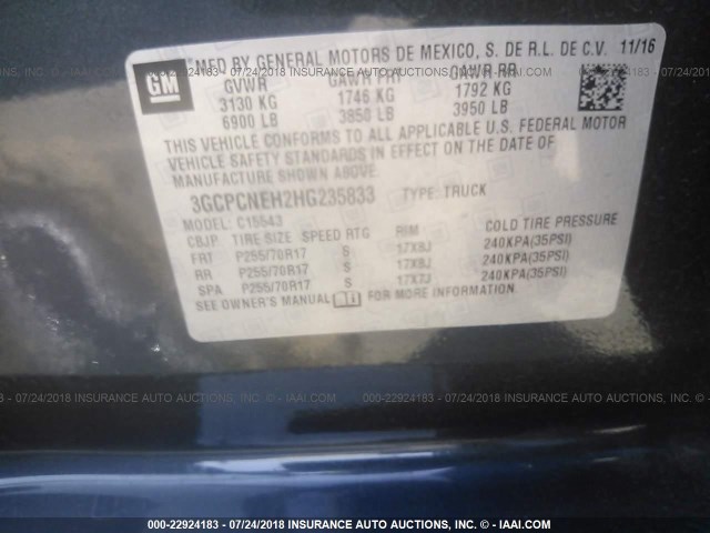 3GCPCNEH2HG235833 - 2017 CHEVROLET SILVERADO C1500/C1500  LS BLUE photo 9