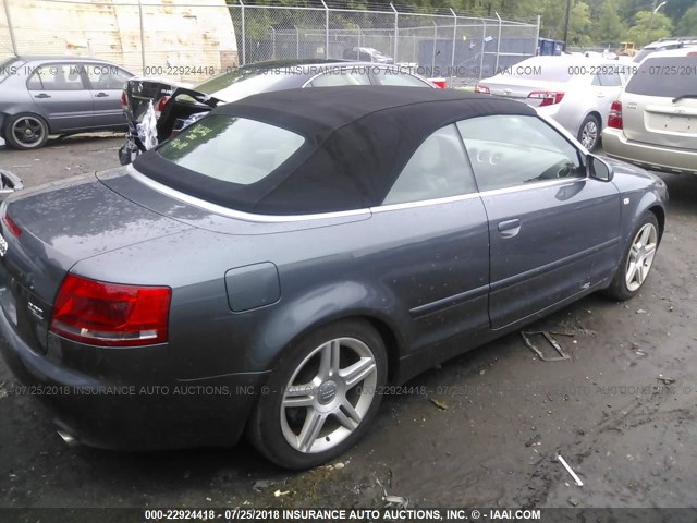 WAUDF48H27K022613 - 2007 AUDI A4 2.0T CABRIOLET QUATTRO GRAY photo 4