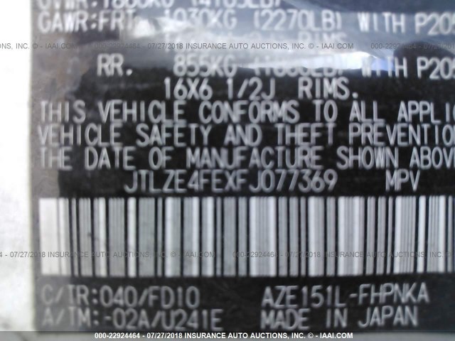 JTLZE4FEXFJ077369 - 2015 TOYOTA SCION XB Ağ foto 9