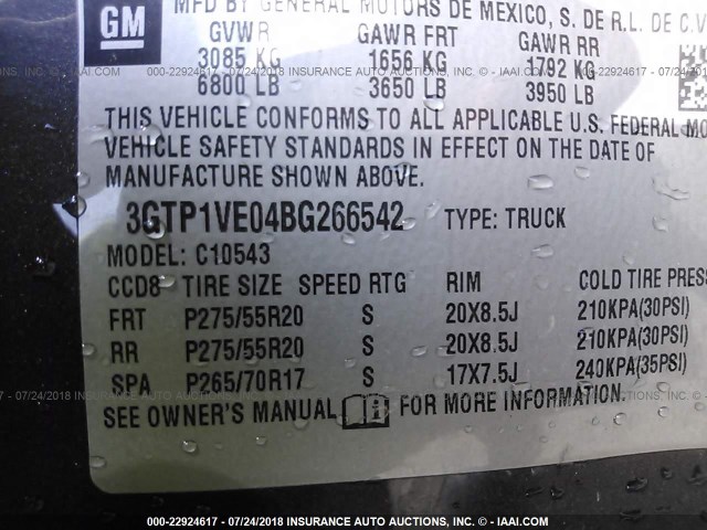 3GTP1VE04BG266542 - 2011 GMC SIERRA C1500 SLE GRAY photo 9