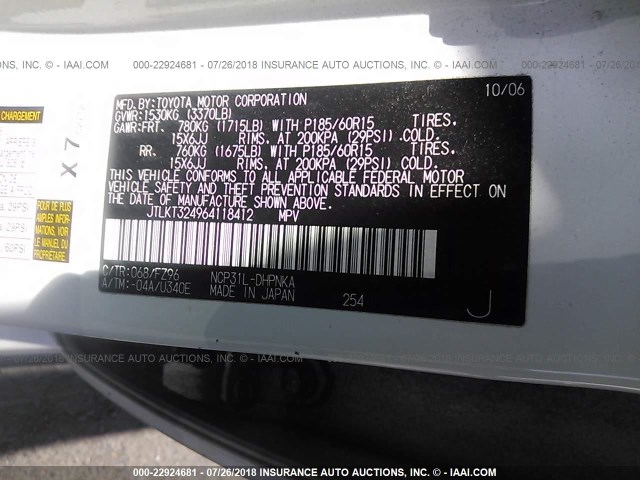 JTLKT324964118412 - 2006 TOYOTA SCION XB Weiß Foto 9