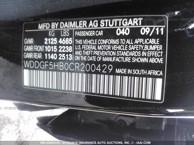 WDDGF5HB0CR200429 - 2012 MERCEDES-BENZ C 350 BLACK photo 9