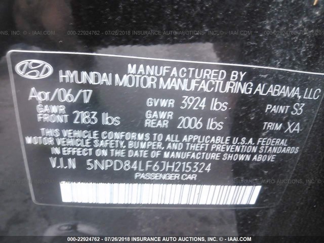 5NPD84LF6JH215324 - 2018 HYUNDAI ELANTRA SEL/VALUE/LIMITED BLACK photo 9