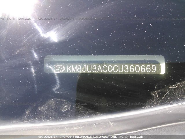 KM8JU3AC0CU360669 - 2012 HYUNDAI TUCSON GLS/LIMITED WHITE photo 9