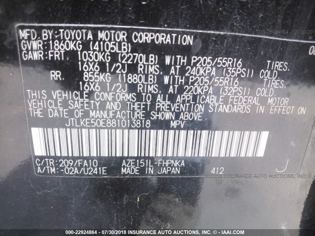 JTLKE50E881013818 - 2008 TOYOTA SCION XB Qara foto 9