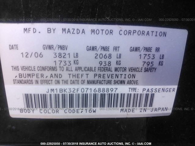 JM1BK32F071688897 - 2007 MAZDA 3 I BLACK photo 9