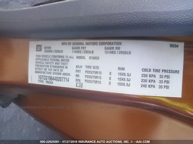 1GTCS196448207714 - 2004 GMC CANYON ORANGE photo 9