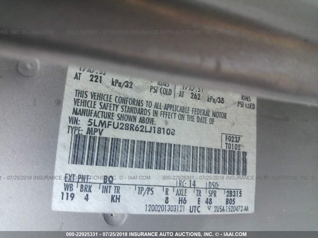 5LMFU28R62LJ18108 - 2002 LINCOLN NAVIGATOR Qəhvəyi foto 9