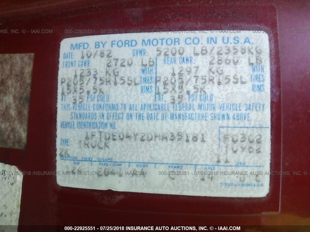 1FTDE04Y2DHA35181 - 1983 FORD ECONOLINE E100 VAN RED photo 9