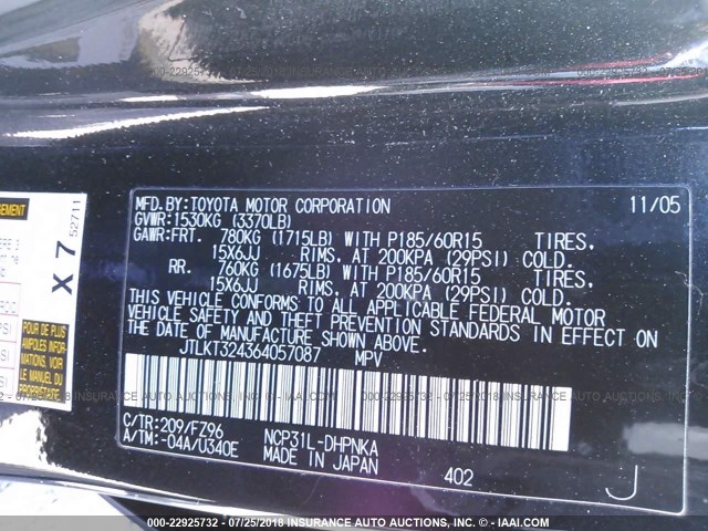 JTLKT324364057087 - 2006 TOYOTA SCION XB Schwarz Foto 9