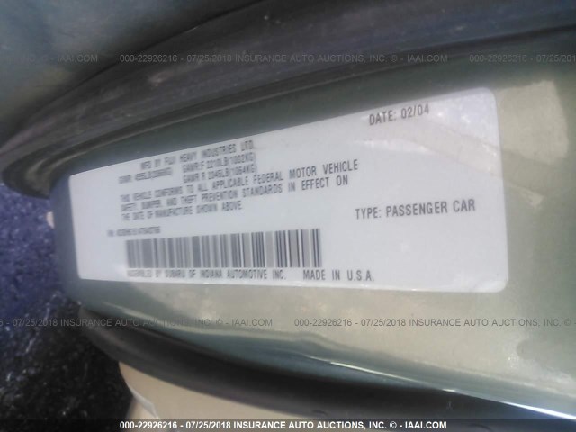 4S3BH675147643766 - 2004 SUBARU LEGACY OUTBACK AWP 绿色 照片 9