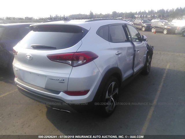 KM8J3CA24GU161639 - 2016 HYUNDAI TUCSON LIMITED/SPORT AND ECO/SE SILVER photo 4