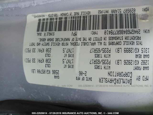 2A4GM68486R778410 - 2006 CHRYSLER PACIFICA TOURING SILVER photo 9