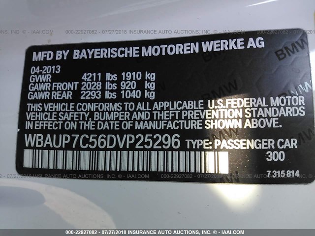 WBAUP7C56DVP25296 - 2013 BMW 128 I WHITE photo 9