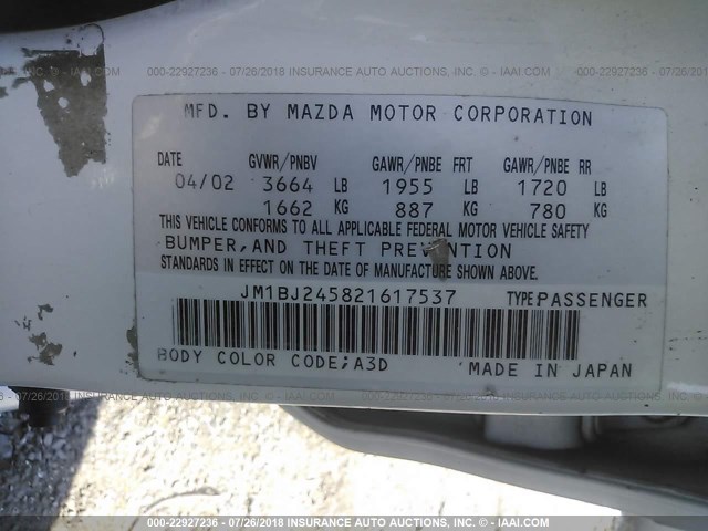 JM1BJ245821617537 - 2002 MAZDA PROTEGE PR5 白色 照片 9