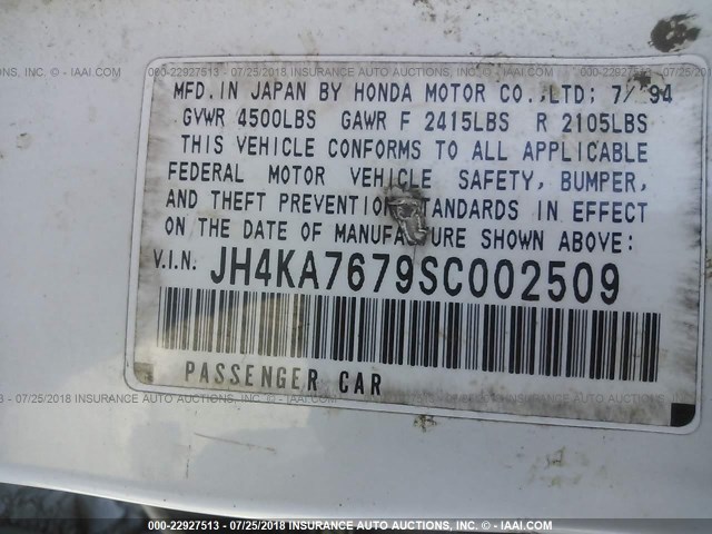 JH4KA7679SC002509 - 1995 ACURA LEGEND LS WHITE photo 9