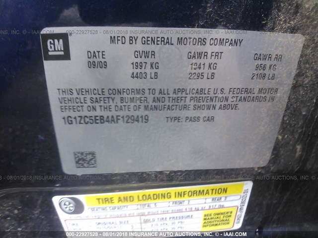 1G1ZC5EB4AF129419 - 2010 CHEVROLET MALIBU 1LT 蓝色 照片 9