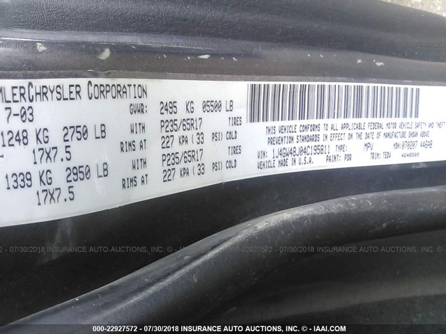 1J4GW48J04C195811 - 2004 JEEP GRAND CHEROKEE LAREDO/COLUMBIA/FREEDOM 灰色 照片 9