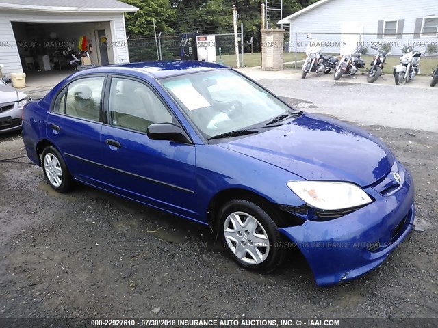 1HGES16395L008192 - 2005 HONDA CIVIC DX VP BLUE photo 1