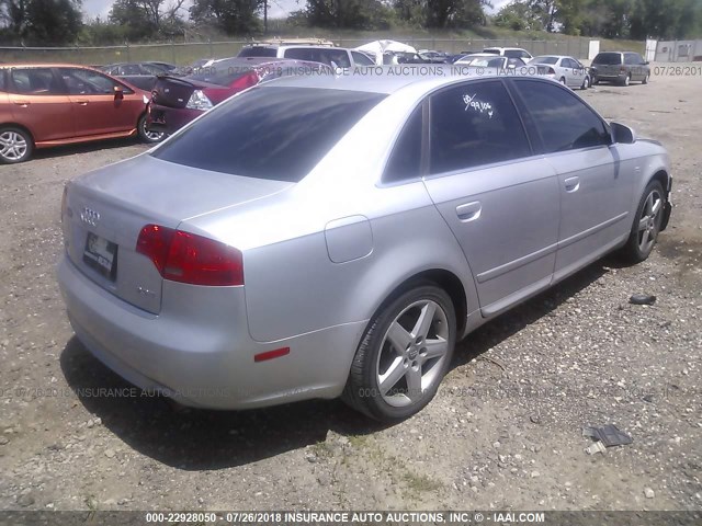 WAUAF78E58A067286 - 2008 AUDI A4 2.0T SILVER photo 4