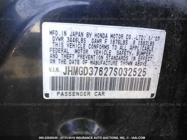 JHMGD37627S032525 - 2007 HONDA FIT S 黑色 照片 9