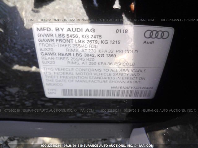 WA1BNAFY7J2120424 - 2018 AUDI Q5 PREMIUM PLUS BLACK photo 9