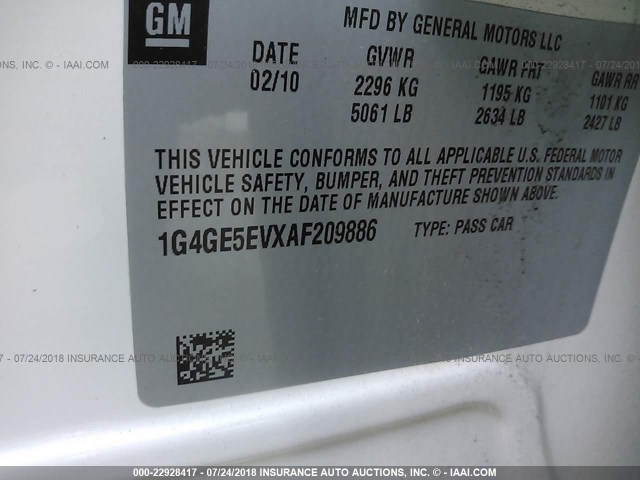 1G4GE5EVXAF209886 - 2010 BUICK LACROSSE CXS WHITE photo 9