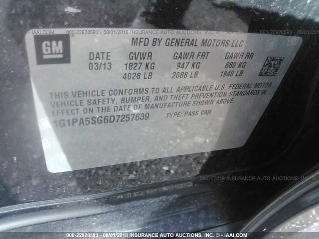 1G1PA5SG6D7257639 - 2013 CHEVROLET CRUZE LS BLACK photo 9