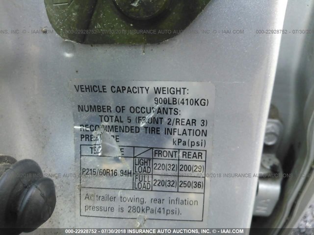 JF1SF65612H740531 - 2002 SUBARU FORESTER S SILVER photo 9