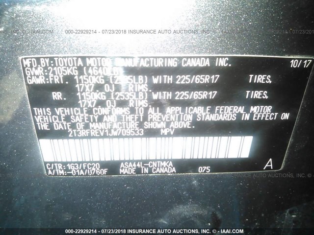 2T3RFREV1JW709533 - 2018 TOYOTA RAV4 ADVENTURE/XLE 灰色 照片 9