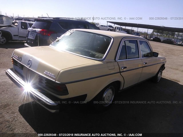 WDBAB23A2DB407468 - 1983 MERCEDES-BENZ 240 D YELLOW photo 4