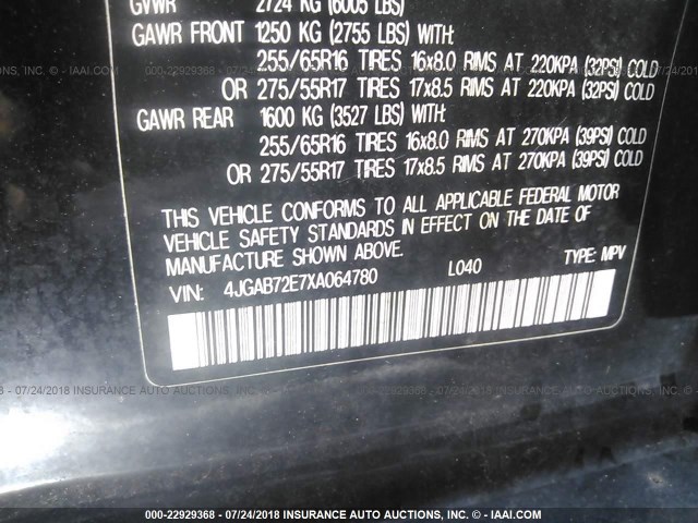 4JGAB72E7XA064780 - 1999 MERCEDES-BENZ ML 430 黑色 照片 9