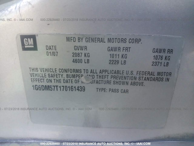 1G6DM57T170161439 - 2007 CADILLAC CTS SILVER photo 9