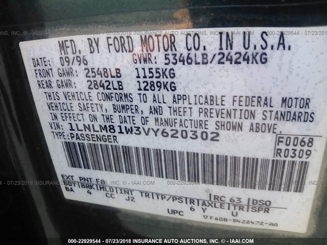 1LNLM81W3VY620302 - 1997 LINCOLN TOWN CAR EXECUTIVE GREEN photo 9