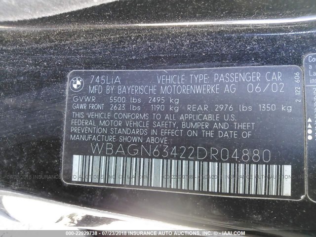 WBAGN63422DR04880 - 2002 BMW 745 LI Սև լուսանկար 9