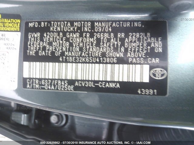 4T1BE32K65U413806 - 2005 TOYOTA CAMRY LE/XLE/SE Yaşıl foto 9