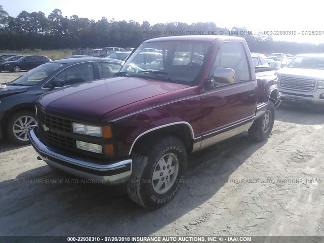 1GCDK14K0LZ153751 - 1990 CHEVROLET GMT-400 K1500 BURGUNDY photo 2