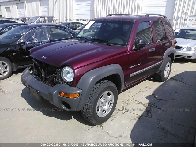 1J4GK48KX3W568662 - 2003 JEEP LIBERTY SPORT/FREEDOM MAROON photo 2