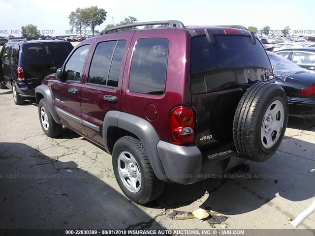 1J4GK48KX3W568662 - 2003 JEEP LIBERTY SPORT/FREEDOM MAROON photo 3