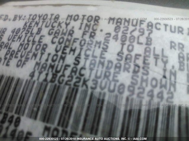 4T1BG22K3VU092442 - 1997 TOYOTA CAMRY CE/LE/XLE 灰色 照片 9